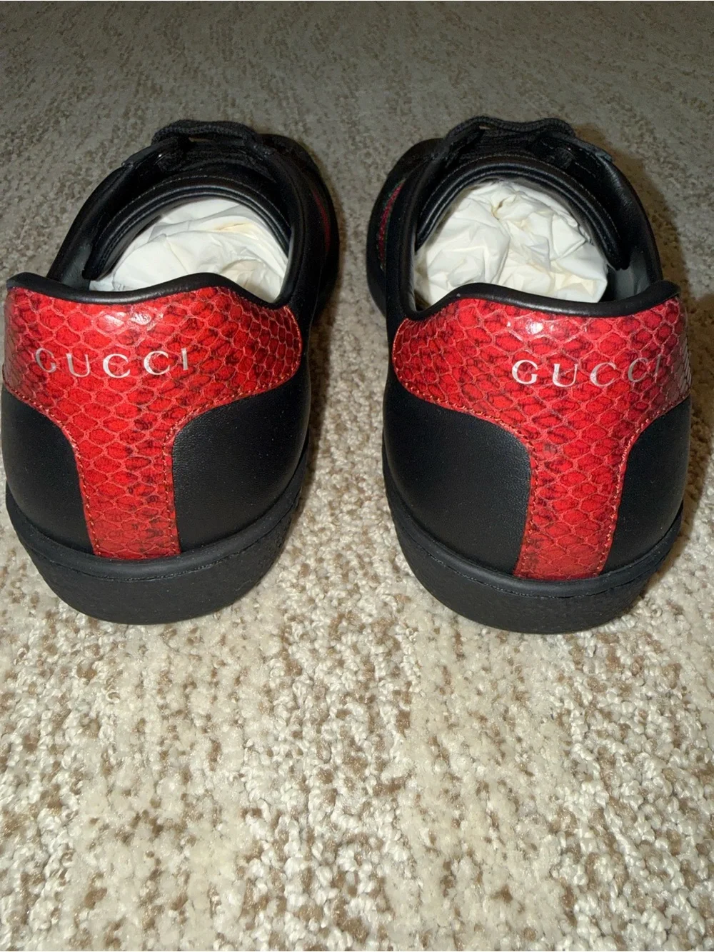 Gucci Black Leather Sneakers with Red & Green Web Stripe